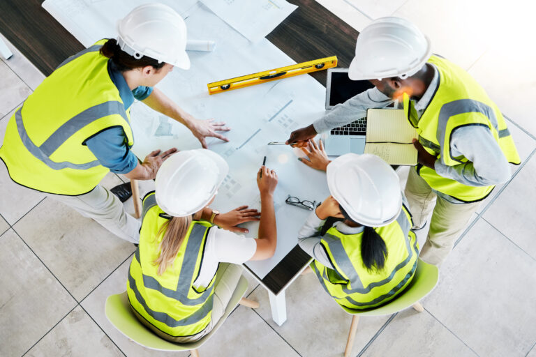Engineer, architect or construction team workers working on creative innovation, planning and strat